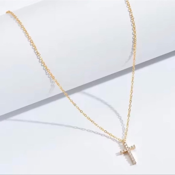 Gold Cubic Zirconia Cross Pendant Necklace for Women - Christian Faith - Picture 4 of 9